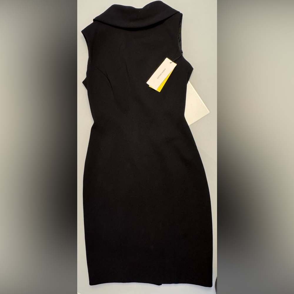 Karen Millen Black Jackie O Style Dress with High Neck Shawl Collar Size 8 NWT